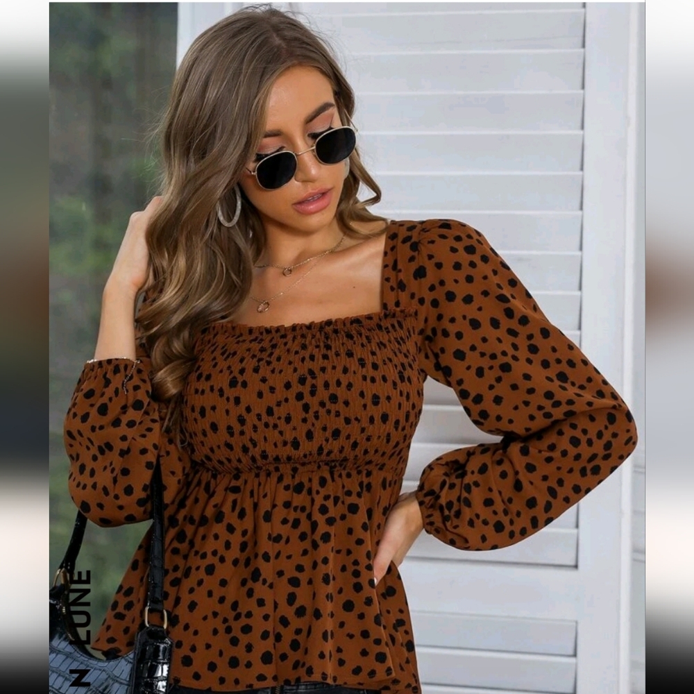 Brown Polka Dot Women's Top SHEIN size L